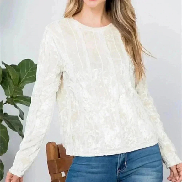 BOHO WOMENS CREAM VELVET LACE DETAIL BLOUSE TOP - Picture 1 of 7